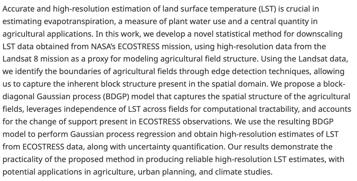 EnvDataScience's tweet photo. Recently published!

Downscaling land surface temperature data using edge detection and block-diagonal Gaussian process regression

👉https://t.co/r6CHmV9DPM
✍️@sanjitdp, Margaret Johnson, Madeleine Pascolini-Campbell, Glynn Hulley and Mikael Kuusela

#data #ECOSTRESS https://t.co/UOM5WKmuXE