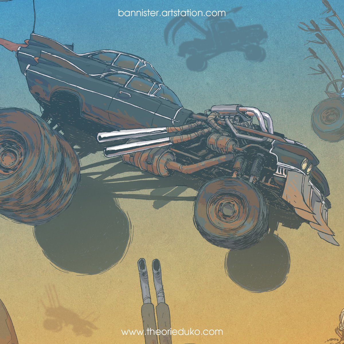bannister01's tweet photo. Une collab faite avec Mathieu Reynes sur une grande illustration Furiosa. Il s'est occupé du personnage et moi des véhicules.

Format A2, sur un papier 300gr.
Pour l'acquerrir, c'est ici https://t.co/q2UCM7ioAs

#furiosa #madmax #furyroad #print #madmaxfuryroad #postapocalyptic https://t.co/K2vRc6fJNd