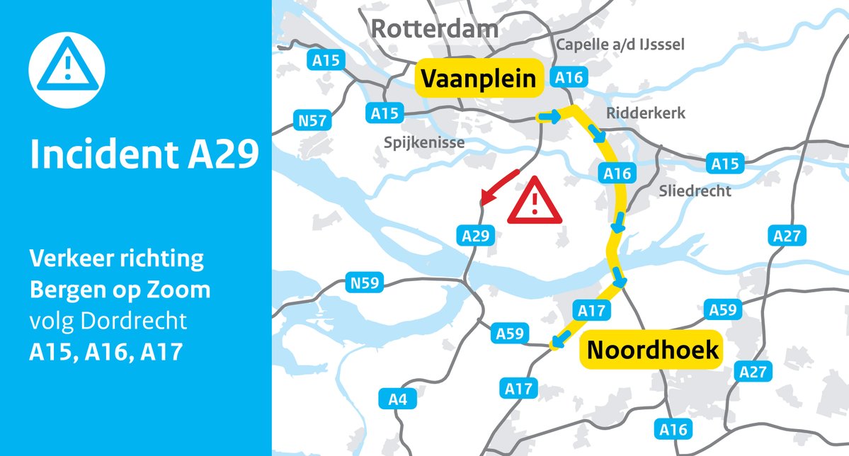 Verkeer op A29 bij Numansdorp gehinderd door ongeval