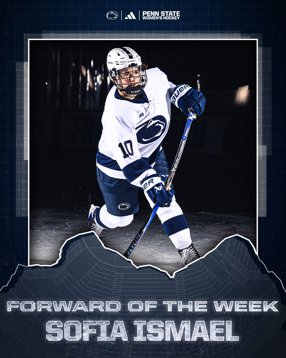 PennStateWHKY's tweet photo. After tallying a six-point weekend, including a hat trick and an assist for a four-point performance in Saturday’s 4-1 victory over Robert Morris, Sofia Ismael is AHA Forward of the Week!

#WeAre https://t.co/CMbXDLnrWV
