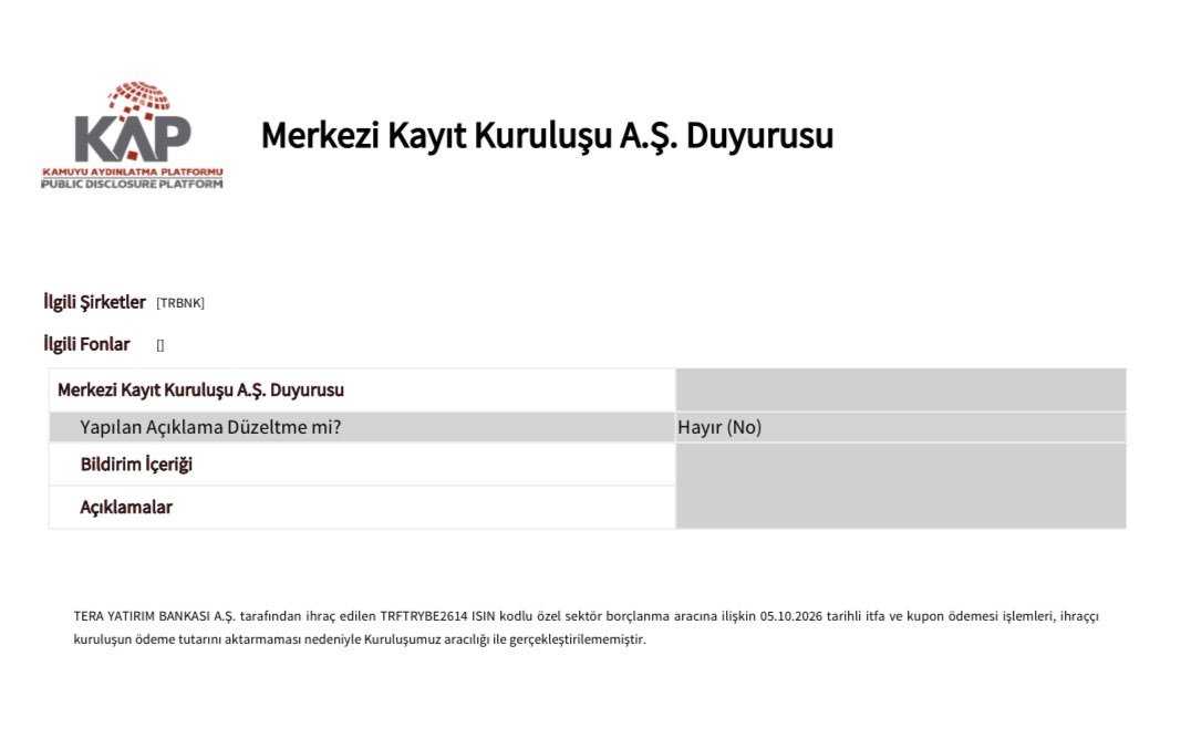 MagdurAvukat's tweet photo. İlişkili taraf işlemleri dolayısıyla TERA YATIRIM BANKASI KUPON İTFASINI yapamazsa bu varlığın türünün HANGİ BORÇLANMA ARACI olduğunun bir önemi yok ister hisse bazlı ters repo olsun ister BONO olsun 

ÖDEYEMİYOR İŞTE PEKİ NEDEN NE YAPTI BU PARAYI NEREDE HARCADI NEREYE GÖNDERDİ https://t.co/PLM9IUOZbG