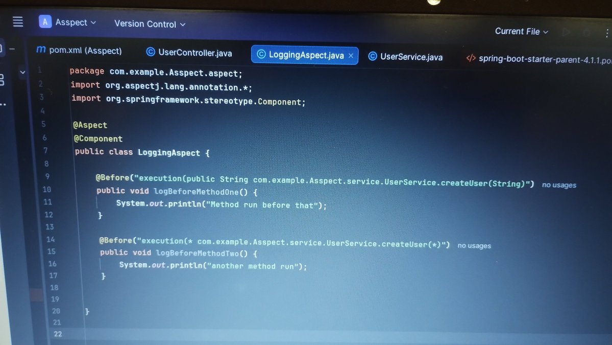 SwainShubh's tweet photo. Day 115 of java ๐
Today I learn something very important
โ
Pointcut expression in AOP
โ
handling arguments, return type, access modifier etc in the expression
#java #javadeveloper #spring #springboot https://t.co/T4aH0N2Hpr