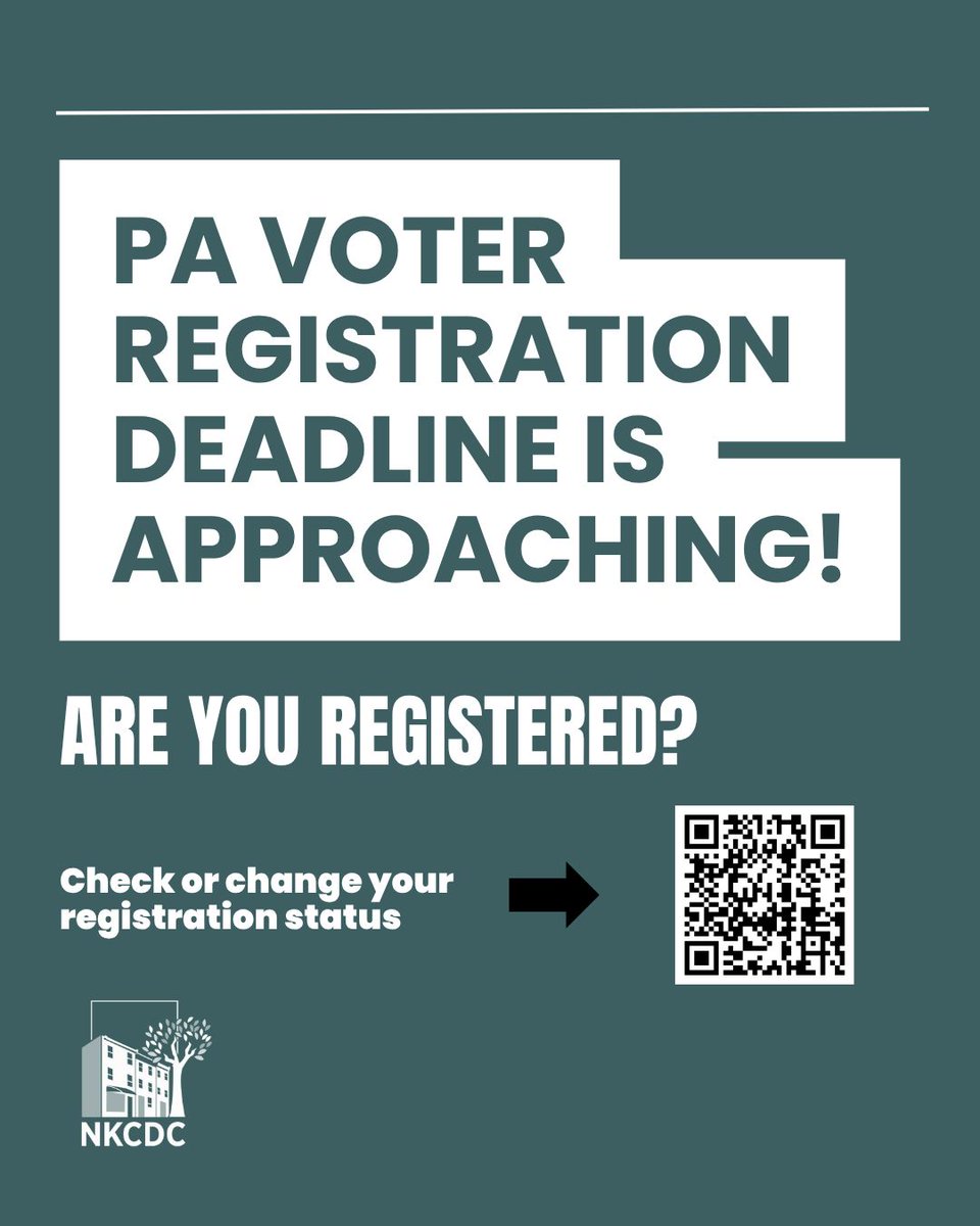 NKCDC's tweet photo. October 19th, 2026 is the last day to register to vote in Pennsylvania for the November 3rd election! 
 
Be sure to check your registration at https://t.co/kwXMB5cYxw. If you’re not registered by October 19th, you won’t be able to vote on November 3rd! https://t.co/KIkibeMd12