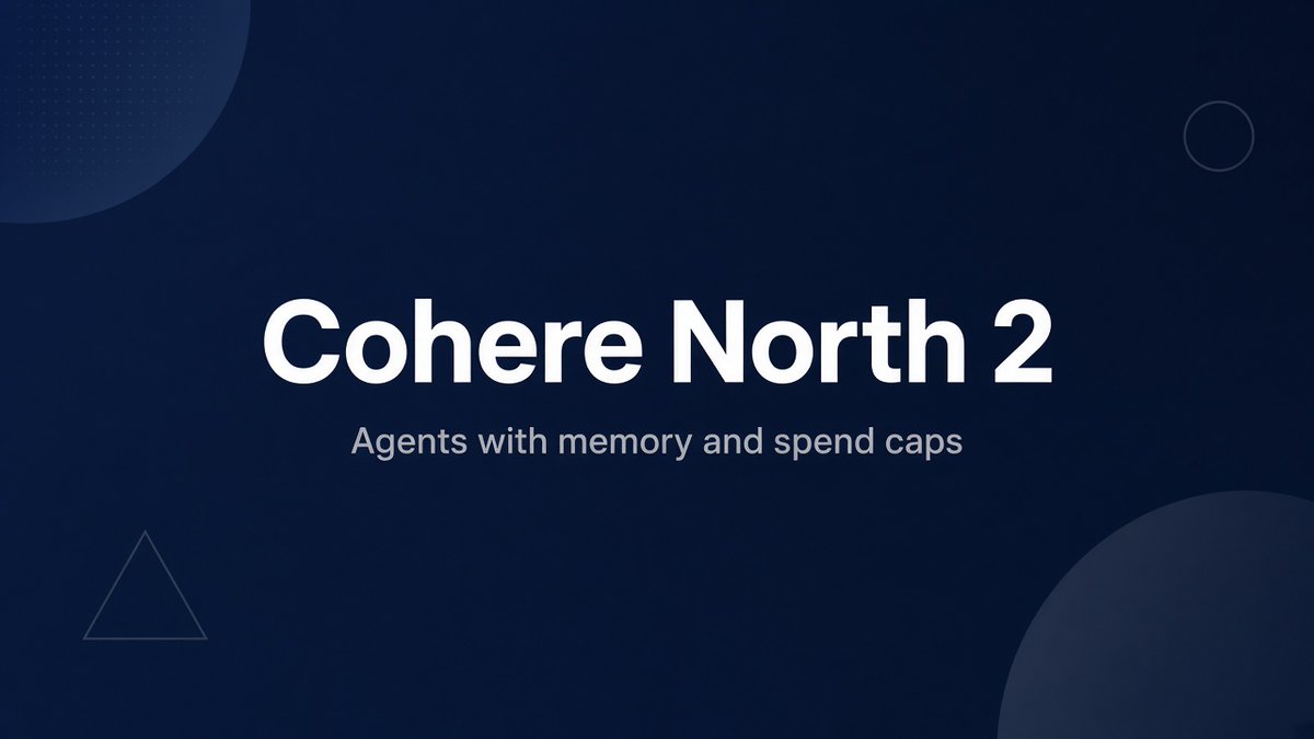 appunik_studio's tweet photo. Cohere just shipped North 2, a big upgrade to its enterprise agent platform.

Agents now remember context across sessions, teams can share the agents they build, and admins can cap token spend per user or team. It works with outside models too, and still runs on-prem or fully air-gapped.

https://t.co/5PqsqTNVJW
