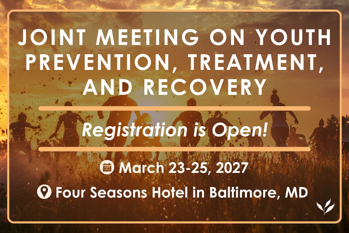 RecoveryAnswers's tweet photo. Registration is now open for the 2027 Joint Meeting on Youth Prevention, Treatment, and Recovery!

📍 Baltimore, MD
📅 March 23–25, 2027

A limited number of early bird registrations are available. Register today: https://t.co/PERdVluneu 
#JMYPTR2027 #RecoveryThroughScience https://t.co/pQolphyhqY