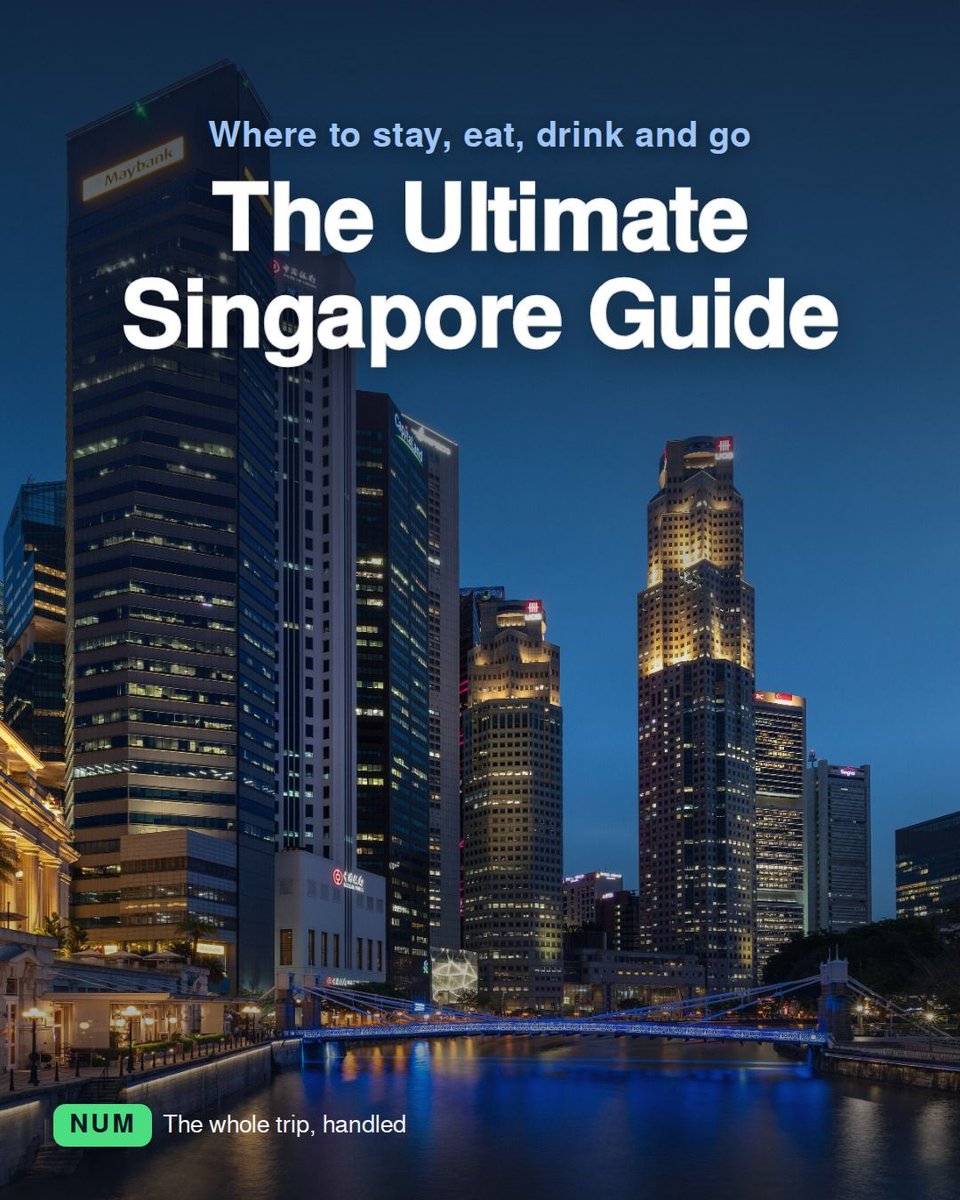 harroitsnum's tweet photo. The Ultimate Singapore Guide, saved in one place.

Stay, eat, do, drinks. Every spot open and bookable as of Sep 2026.

Tell NUM the dates and the chat plans the rest.

#Singapore #SingaporeTravel #TravelPlanning #NUM https://t.co/8tJrAhAV1i