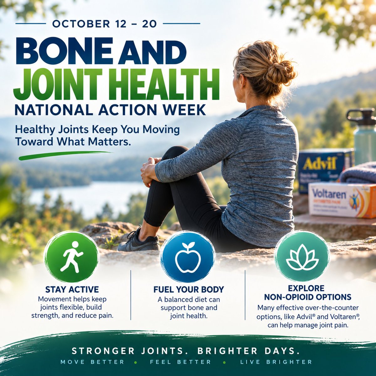 NonOpioidPain's tweet photo. Your joints keep you moving toward what matters. This Bone and Joint Health National Action Week, prioritize sustainable, non-opioid approaches to stay strong, active, and pain-free. π¬οΈπΏ#BoneAndJointHealth #ActiveLiving #WellnessJourney https://t.co/l7RmfzAkFX