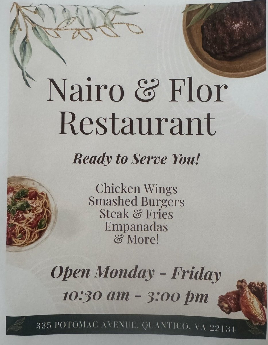 andresoriano's tweet photo. Come visit Nairo & Flor Restaurant in the ❤️ of Quantico! Delicious food served by the fabulous sisters Nairo & Flor. What a treat! 🍽️✨
#QuanticoVA #QuanticoEats #SupportLocal #EatLocal https://t.co/HUh2gh2trS