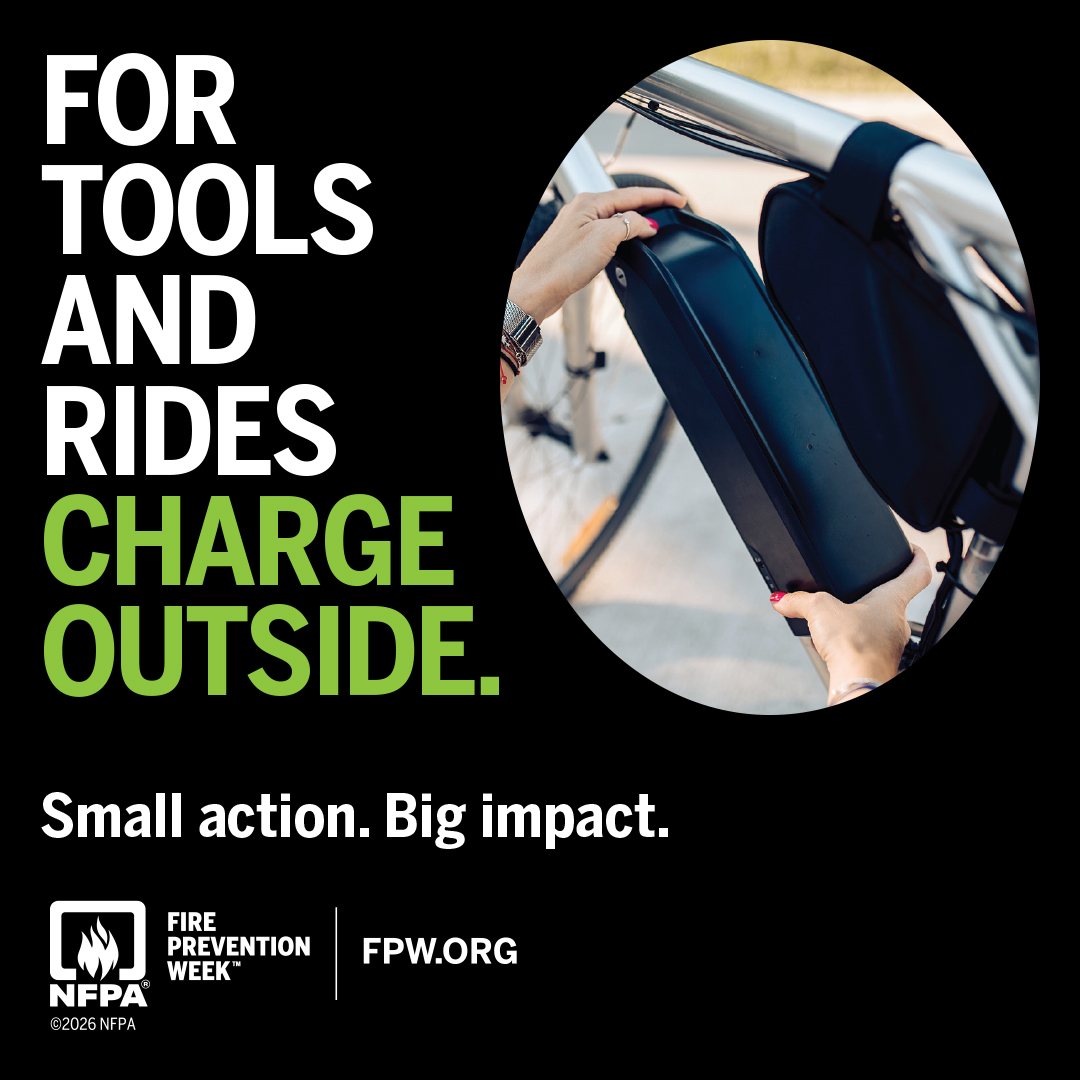 centralfiresc's tweet photo. Central Fire District🚒 and NFPA promote Fire Prevention Week™, Oct 4-10: Charge into Fire Safety™ . Prevent lithium-ion battery fires by charging e-bikes and other high-powered devices outside! https://t.co/MgqtFQHR3e  #firepreventionweek #firesafety #batterysafety https://t.co/DnMJ556uNC