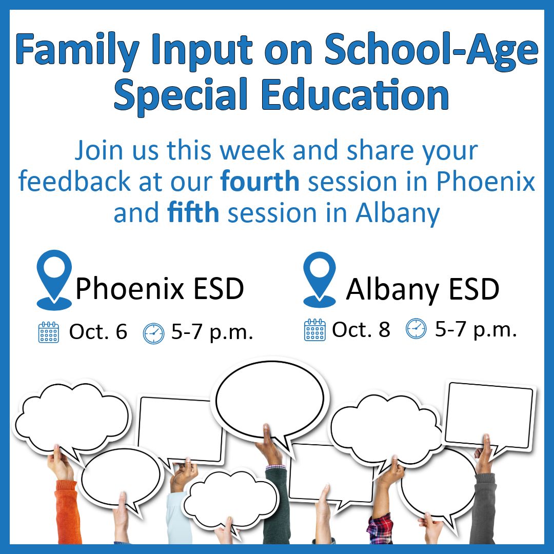ORDeptEd's tweet photo. Learn how Oregon sets goals and measures progress for students with disabilities by joining ODE staff to review the outcome data &amp; share your thoughts. 
Next in-person session Oct. 6 in Phoenix: https://t.co/oQr8e3TL3h https://t.co/0klsNFWexn