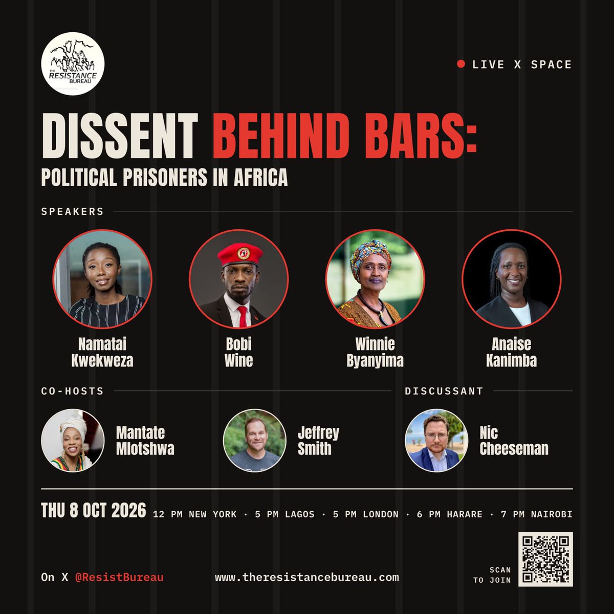 ResistBureau's tweet photo. African governments are increasingly treating political opponents as criminals- the total runs into the tens of thousands. Join us as we speak to those with firsthand experience, along with family members and colleagues on the front lines. Learn more, RSVP: https://t.co/Kp6kEXJsZV