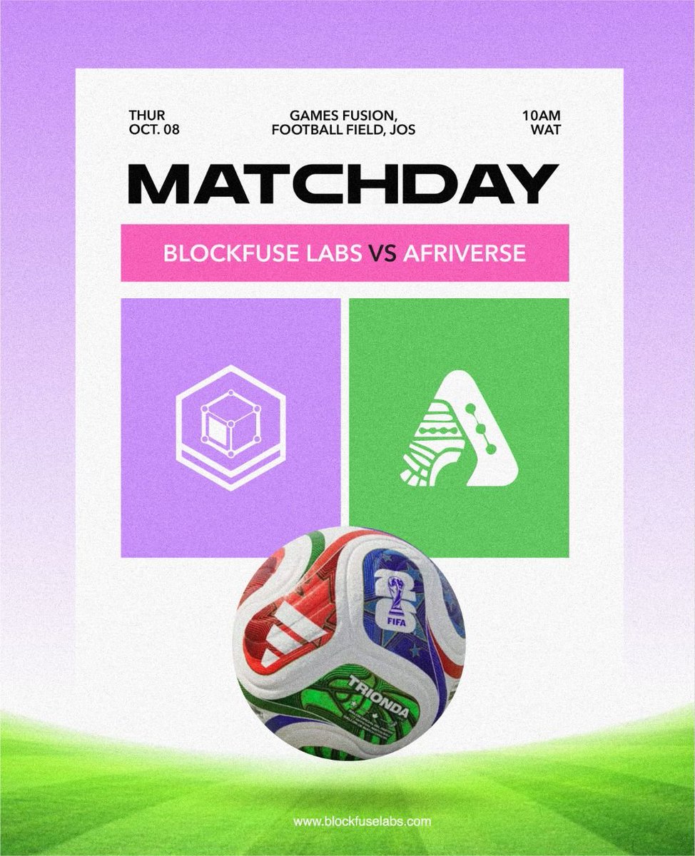 ScarFaceLabs's tweet photo. We’ve been building together. Now we’re about to compete ⚽️

This Thursday, two amazing Web3 communities @blockfuselabs  and @Afriverseworld are leaving the laptops behind and taking things to the football pitch at Games Fusion Football Field, Rayfield Jos

One match. Two communities. Full bragging rights.

Who are you supporting: Blockfuse Labs or AfriVerse? 

Choose carefully 😂