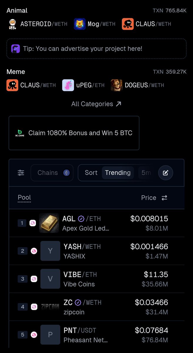 YashixLab's tweet photo. $YASH Trending on Ethereum 💚 https://t.co/9WlEhtwZDt