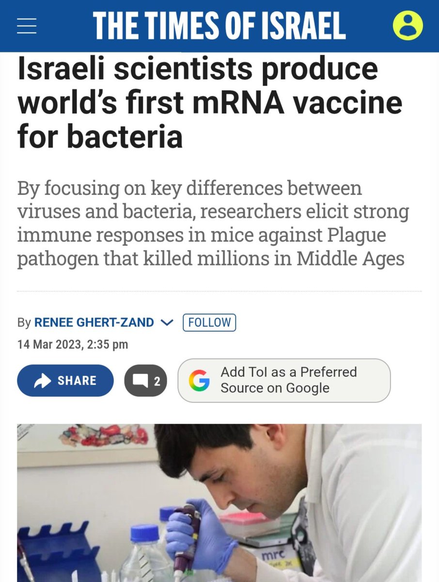 robinmonotti's tweet photo. How amazing that Israeli scientists have just produced the world's first mRNA "vaccine" against the plague just before an outbreak! We are so lucky! https://t.co/HH2fq1EcxP