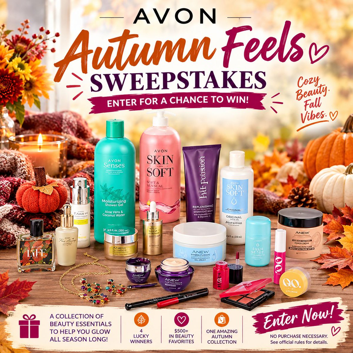 CathyAvon225's tweet photo. 🍁 Cozy season just got a whole lot more beautiful! 😍 Avon’s Autumn Feels Sweepstakes is here, and some seriously fabulous beauty goodies are up for grabs!
✨ 4 lucky winners
🎁 NO PURCHASE NECESSARY
👉 ENTER NOW: https://t.co/Kx2Qi7TfOm
#Avon #AutumnFeels #FallBeauty https://t.co/oFo578XPvV