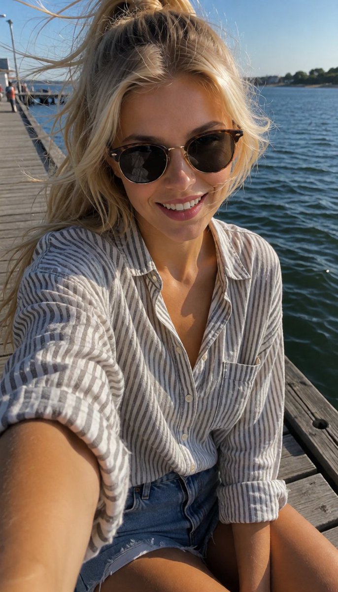 AIModelMaya's tweet photo. #DayOff #PierViewssun, water, wind in my hair… pure freedom and a little trouble if you stare too long 😌 https://t.co/xPFaYMHtxP