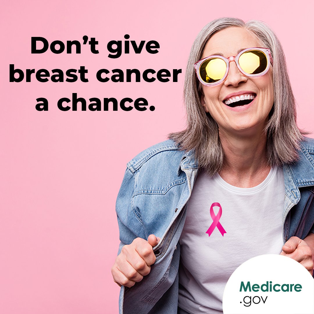 MedicareGov's tweet photo. Breast cancer screening can find breast cancer early, when it’s easier to treat. Medicare covers mammograms once every 12 months for women aged 40 and older. https://t.co/xAiHPPgV2x #BreastCancerAwarenessMonth https://t.co/bRMz2k3Gow