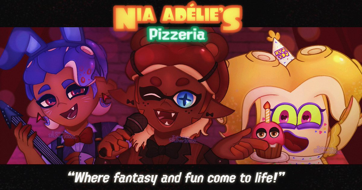 SBL0ver30000_'s tweet photo. Come on down to Nia Adélie’s Pizzeria - where fantasy and fun come to life! 🐻🍕

#SplatoonOC #SplatoonOutTheWater #OC #OriginalCharacter #FNaF #FiveNightsAtFreddys #Splatoon https://t.co/lAY4ZQZ6qC