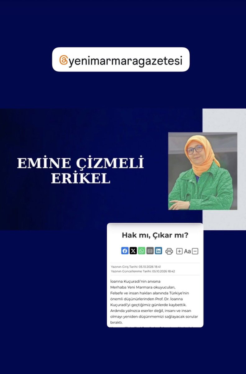 EmineErikel's tweet photo. Bu benim hakkım” demek kolay.
Peki gerçekten hakkımız olanı mı savunuyoruz, yoksa çıkarımıza “hak” adını mı veriyoruz?
İoanna Kuçuradi’nin düşüncelerinden hareketle bu kez hak ile çıkar arasındaki çizgiyi yazdım.
İoanna Kuçuradi’nin anısına…
#İoannaKuçuradi #Hak #Adalet #Etik https://t.co/wyfU1j1xPV