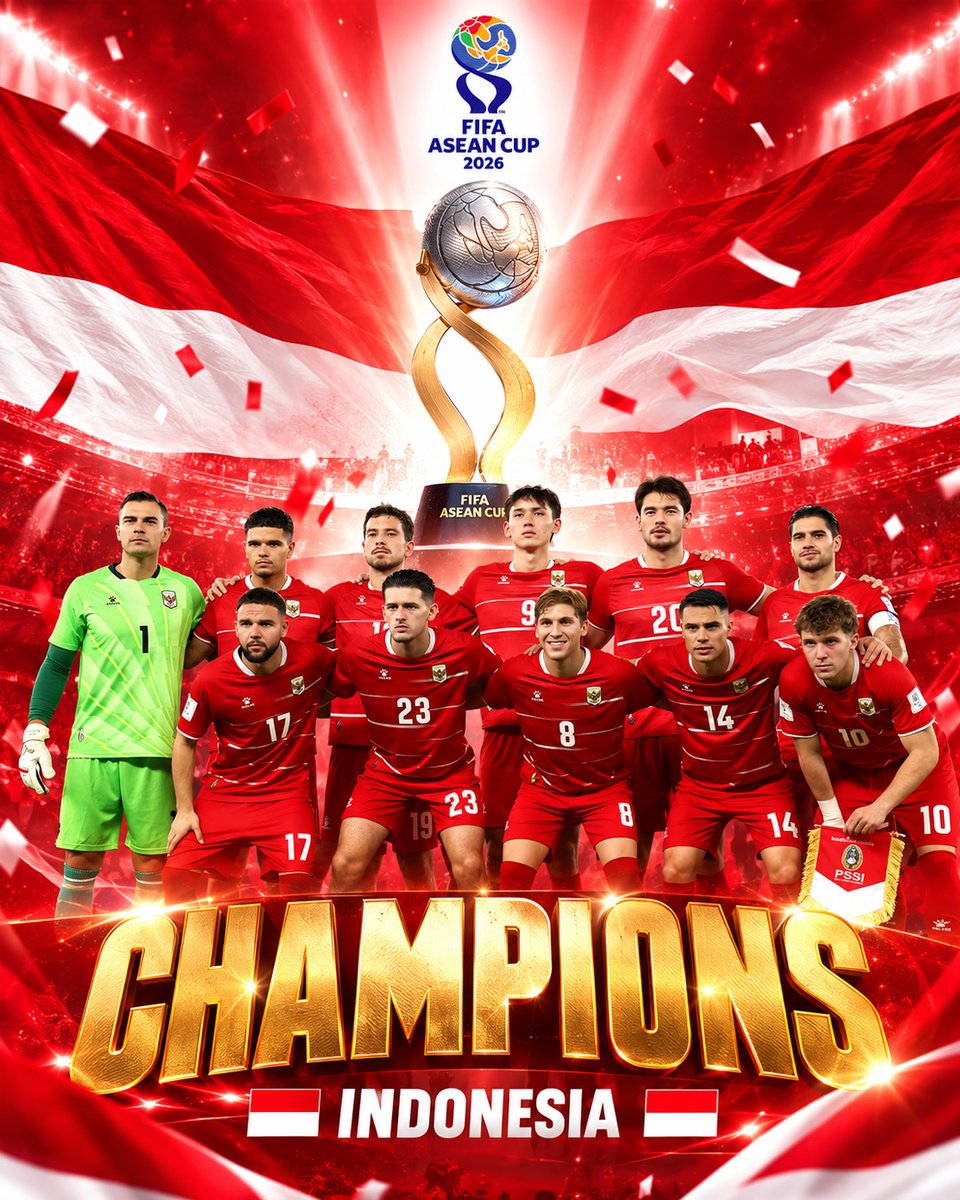 theaseanball's tweet photo. 🏆🇮🇩 INDONESIA ARE THE FIFA ASEAN CUP 2026 CHAMPIONS!

A historic night for Indonesian football. Congratulations to the players, coaching staff and millions of Garuda supporters! 👏

#ASEANFootball #FIFAASEANCup2026 https://t.co/moqK9qZfYi