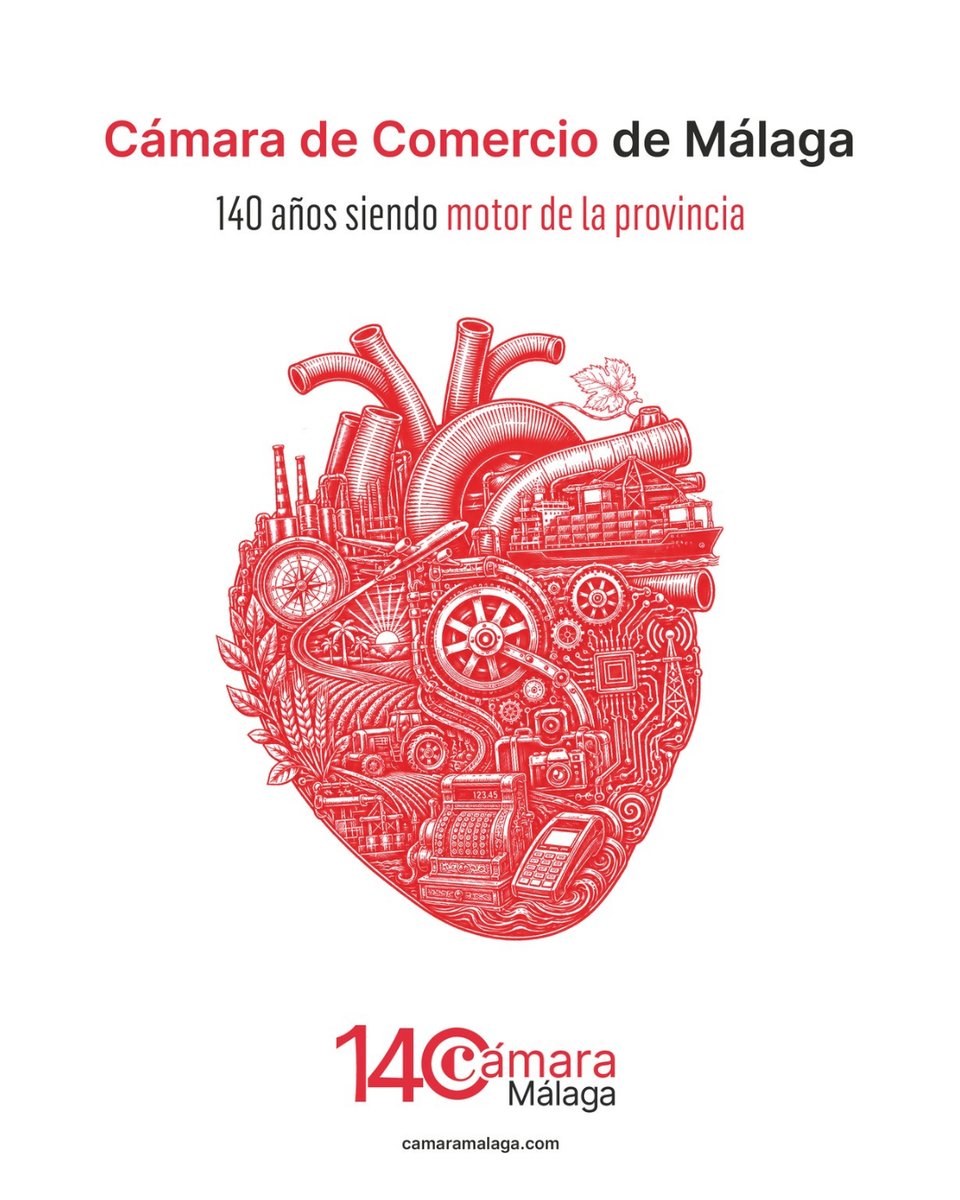 Camara_Malaga's tweet photo. Un corazón que representa todo lo que mueve nuestra provincia: su industria, su comercio, su turismo, su talento, su innovación y su capacidad para llegar al mundo.

Porque durante 140 años, la Cámara de Comercio de Málaga ha estado ahí, impulsando a quienes hacen avanzar nuestra tierra.

140 años siendo motor de la provincia.

🔗Conoce más: https://t.co/kQzRMldVHI

#140AñosCámaraMálaga