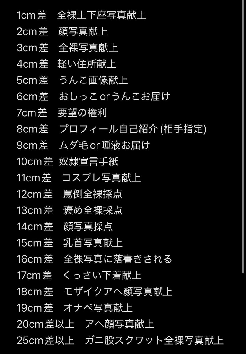 k_kmth_'s tweet photo. 私はあーる様(@Zivo0RFGUu10002 )にオナペ探りで完全敗北しました。
罰として影山優佳を献上致しました。
また、今までで1番きつかった罰ゲームを発表します。
比べ合いで差に応じてやる罰が1番きつかったです。詳細は画像で。
#貼り合い
#比べ合い https://t.co/FjOTuOra0M