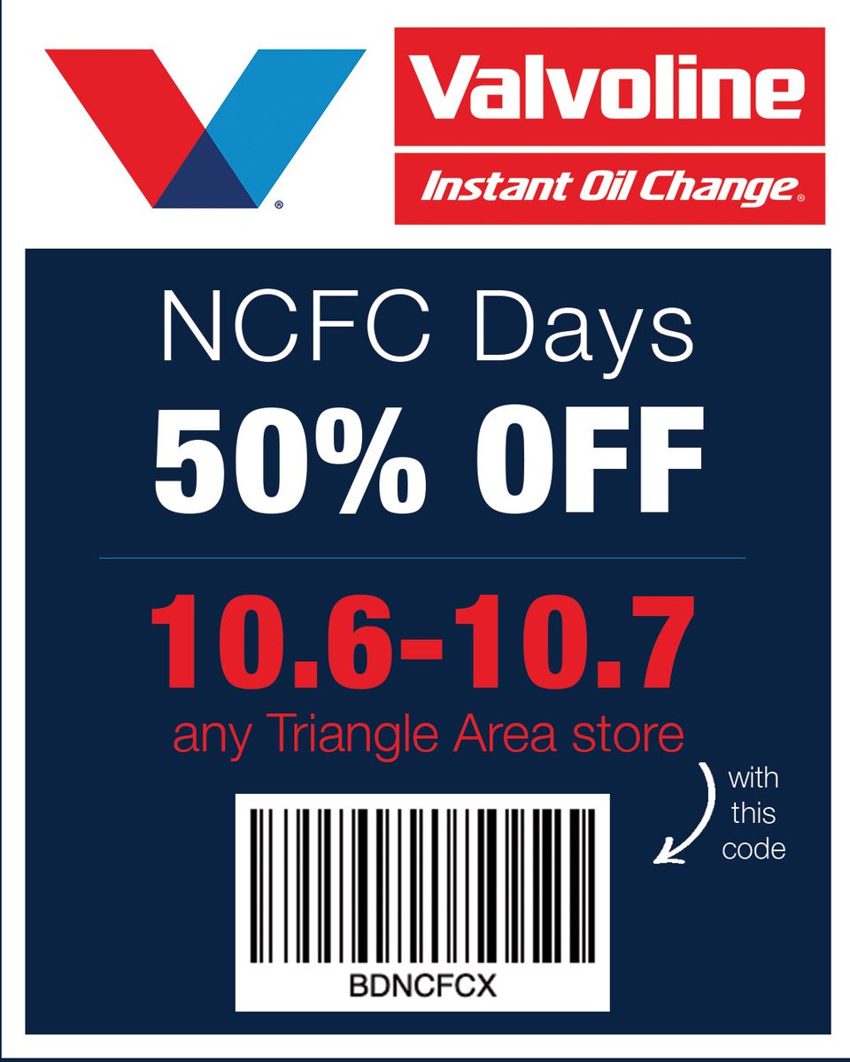 NCFC_Youth's tweet photo. 🚨 NCFC Youth Valvoline Days start tomorrow! 🚨

NCFC Youth families, don’t forget! October 6–7, Valvoline is offering 50% off ANY oil change exclusively for the NCFC Youth family.

Grab your coupon before you head in! 🔗 Link in bio. https://t.co/j7DouChe1Y