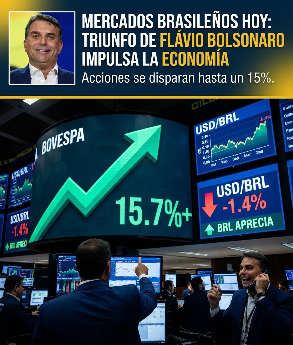 eduardomenoni's tweet photo. 🚨 GRANDES NOTICIAS: Tras el triunfo en primera vuelta de la derecha en Brasil con @FlavioBolsonaro a la cabeza, las acciones brasileñas abrieron a la alza en la Bolsa hasta en un 15%. El mercado ama a la DERECHA PATRIOTA y la seguridad y estabilidad que trae. 🇧🇷 https://t.co/lvHrPruy2T