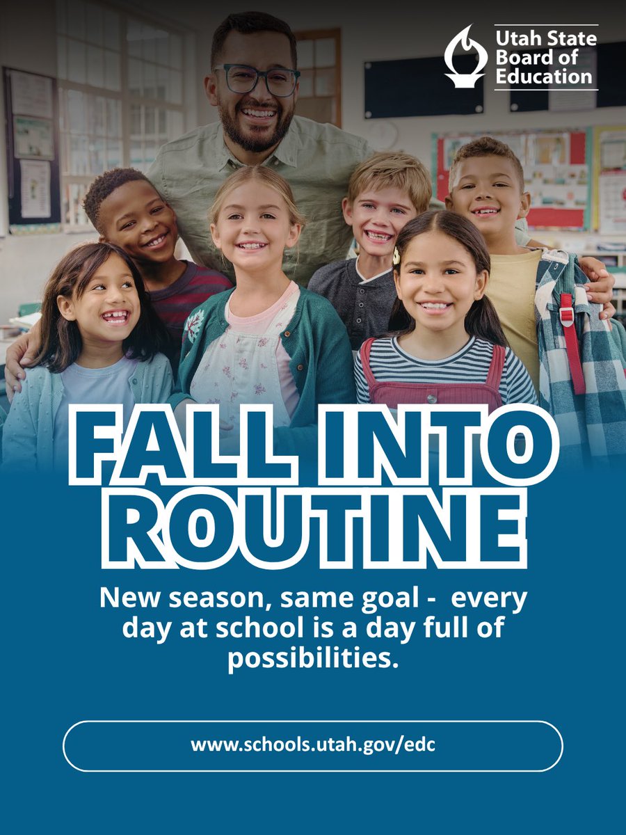 UTPublicEd's tweet photo. New month, same mission: helping every Utah student show up for the school days that shape them.

AttendanceAwarenessMonth, EveryDayCountsUT, FallIntoARoutine, InspiringMinds, UtahSchools, UtahEducation, UtahFamilies, UtahStateBoardOfEducation https://t.co/QUxnYzw2Sy
