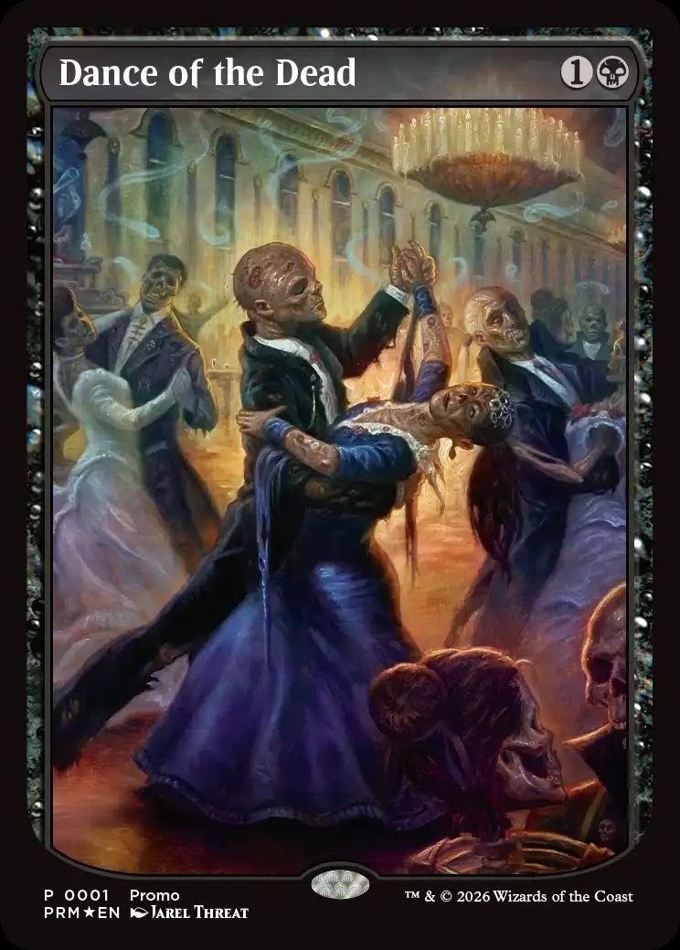 SteelCitySteph's tweet photo. Festival in a Box team: "What should our other textless promo be? Tymna is cool. Maybe another partner like Thrasios?"

Intern, stumbling into the office from break: "Nah fam let's do a card whose oracle text straightup wouldn't fit on a card if we printed it normally." https://t.co/ZxxTxsirTW