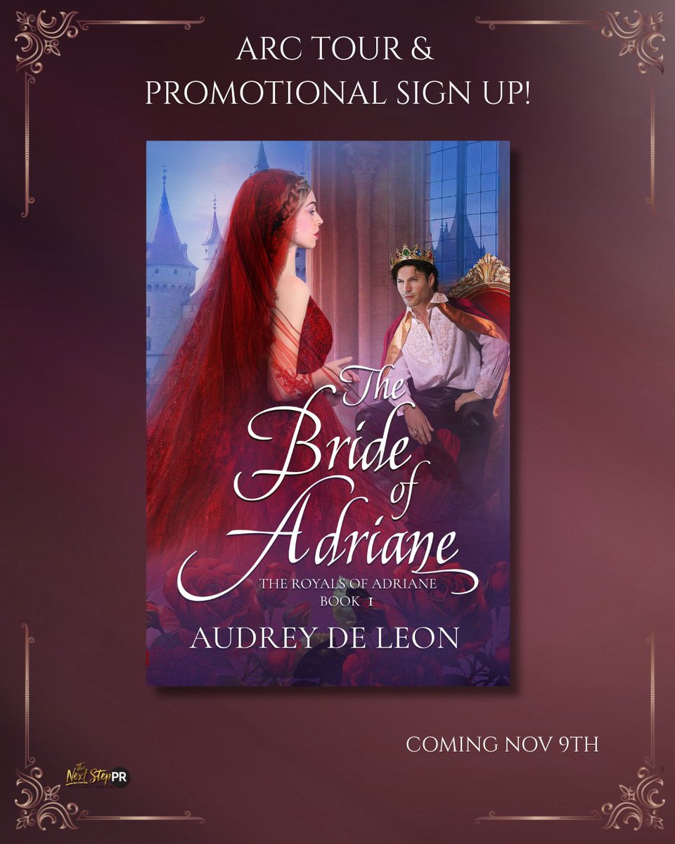 TheNextStepPR's tweet photo. 𝗔𝗥𝗥𝗔𝗡𝗚𝗘𝗗 𝗠𝗔𝗥𝗥𝗜𝗔𝗚𝗘 𝗥𝗢𝗠𝗔𝗡𝗖𝗘 𝗟𝗢𝗩𝗘𝗥𝗦 📣
#TheBrideOfAdriane by #AudreyDeLeonAuthor
Genre #ContemporaryFantasy #NewAdult
Releasing 11.9.26
#SignUp  https://t.co/ZViM7WX46h
#HostedBy @TheNextStepPR
Learn more at https://t.co/E4gr8BnmE8 https://t.co/UWgiBy0Mjt