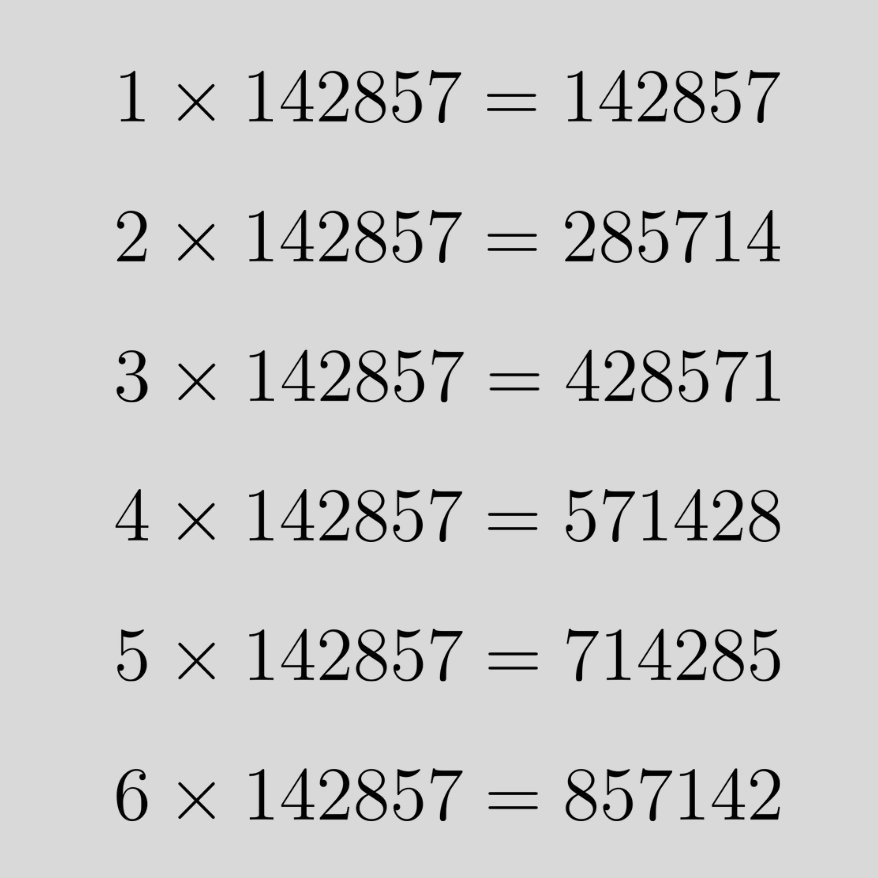 PhysInHistory's tweet photo. The number 142857 is a special number known as a cyclic number. When you multiply it by any number from 1 to 6, the result is a rearrangement of the same digits. ✍️ https://t.co/TqnadVk6Q9