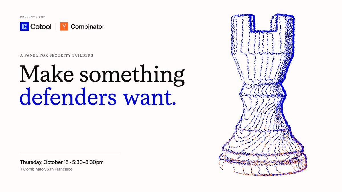 cotoolai's tweet photo. Cotool is hosting Cyber Night at @ycombinator, an evening for builders, practitioners, and investors in security.

For us, it's a return to where Cotool started. Details below 🧵 https://t.co/S4V6LDfrzq