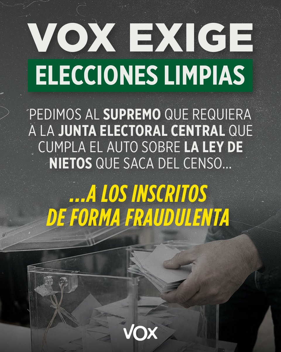 vox_es's tweet photo. QUEREMOS UNAS ELECCIONES LIMPIAS https://t.co/6YSLPnG0ck