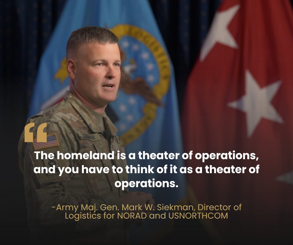 DLAMIL's tweet photo. Homeland defense depends on resilient logistics.

@NORADCommand and @USNorthernCmd logistics director Army Maj. Gen. Mark W. Siekman discussed domestic sustainment networks, Arctic logistics and AI-enabled planning during a DLA #WarfighterTalk.

More here: https://t.co/BQkOfW4DTF #CampaignofLearning