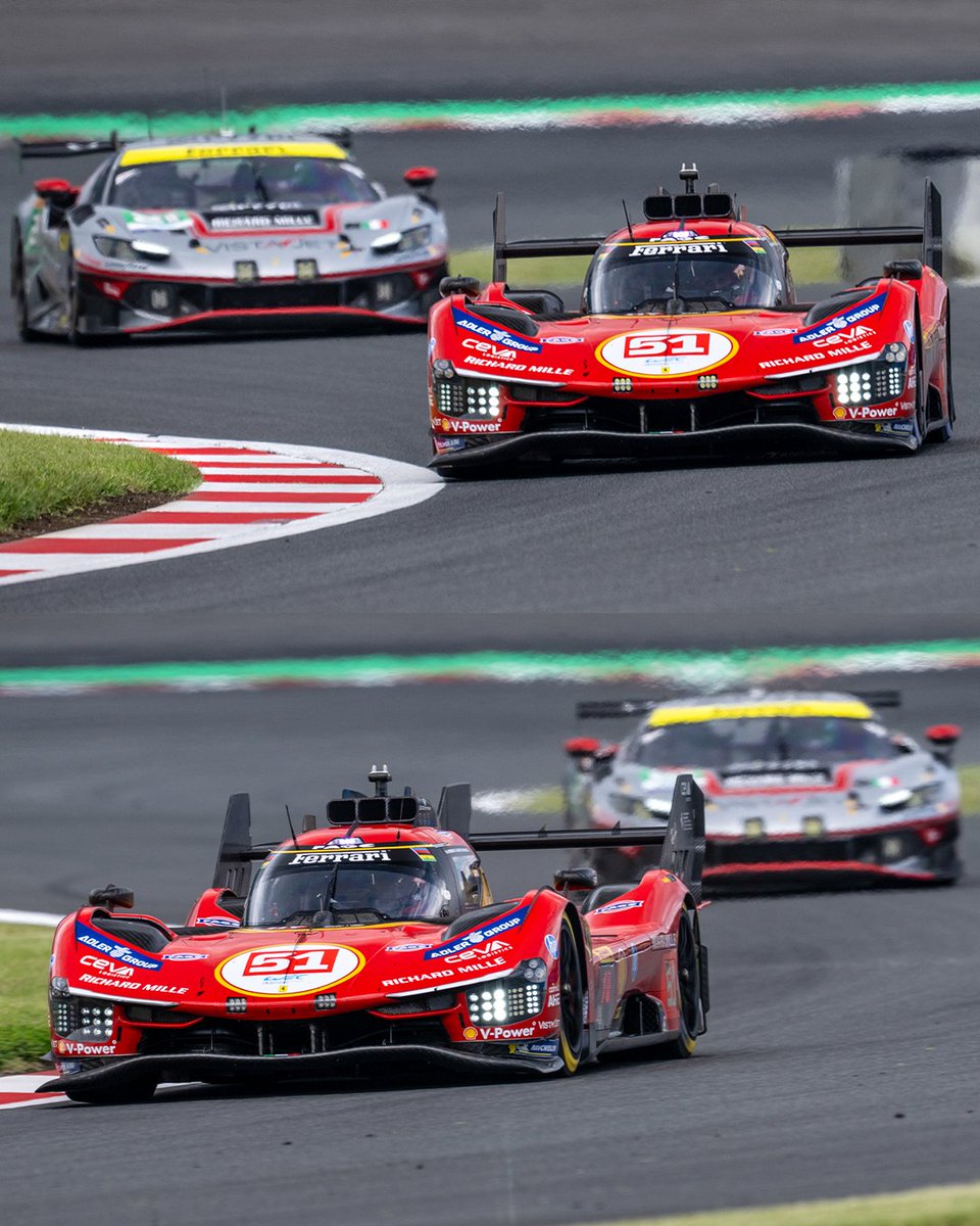 FerrariHypercar's tweet photo. Racing together through the curves of Fuji 🇯🇵❤️
#6HFuji #WEC #FerrariHypercar #FerrariRaces https://t.co/77fJ0snqBY