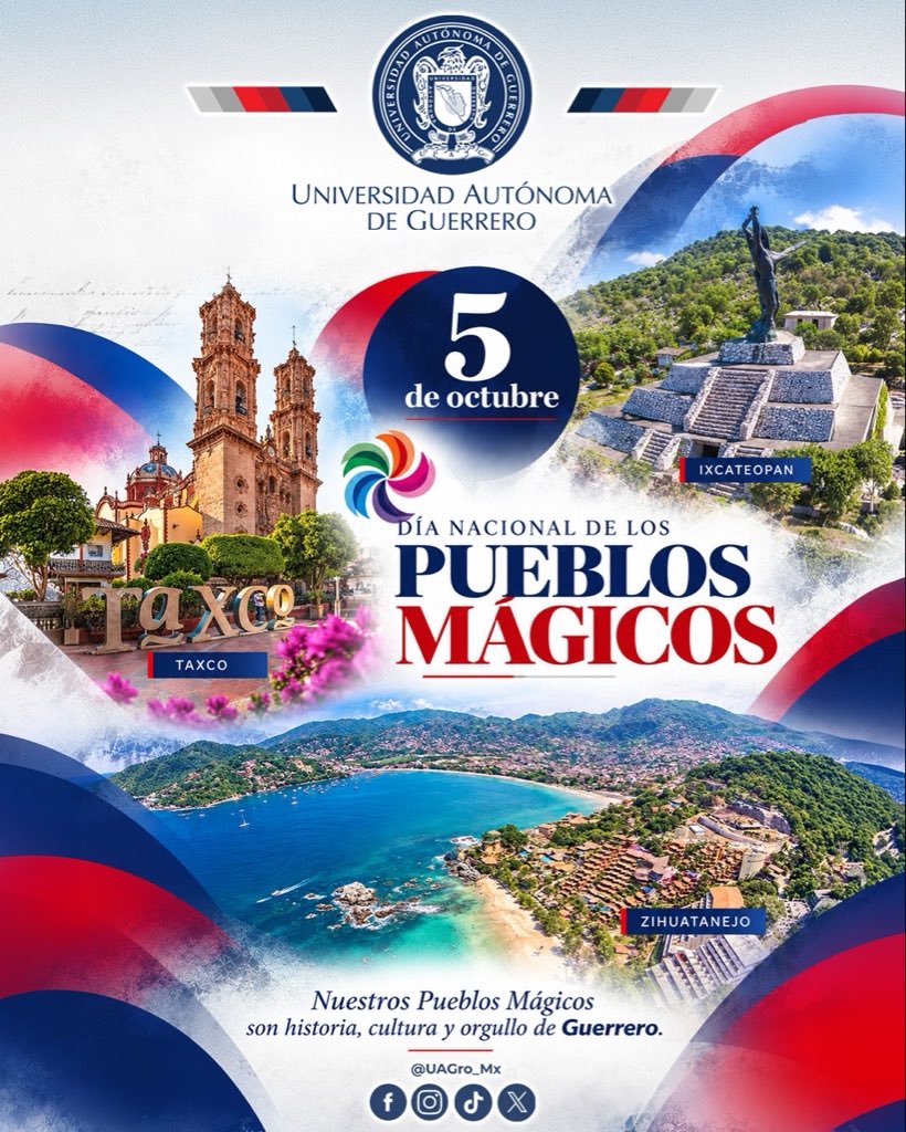 UAGro_MX's tweet photo. En el Día Nacional de los Pueblos Mágicos, celebramos la riqueza cultural, histórica y natural de estos destinos que mantienen vivas nuestras tradiciones y llenan de orgullo a México. 🌿

🦅❤️ ¡Orgullo que también se vive en Guerrero!

#DíaNacionalDeLosPueblosMágicos #Guerrero https://t.co/OCSdyTuUH9