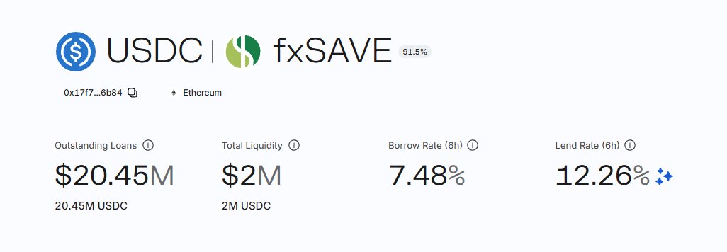 protocol_fx's tweet photo. Over 12% APY to lend USDC in the fxSAVE market

Deposit USDC: https://t.co/xrJDRxRV0K https://t.co/BHOOXxGaP3