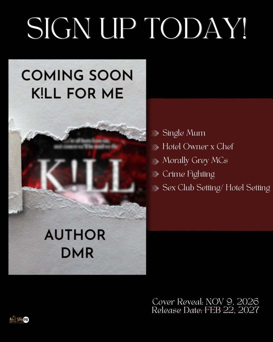 TheNextStepPR's tweet photo. 🥀 𝗗𝗔𝗥𝗞 𝗥𝗢𝗠𝗔𝗡𝗖𝗘 𝗥𝗘𝗔𝗗𝗘𝗥𝗦! 🥀
#K!llForME by #DMR
Genre: #DarkRomance
Releasing 2.22.27
#SignUp  https://t.co/3gjaQtS0Te
#HostedBy @TheNextStepPR
Learn more at https://t.co/E4gr8BnmE8 https://t.co/AGQnSBCYpx