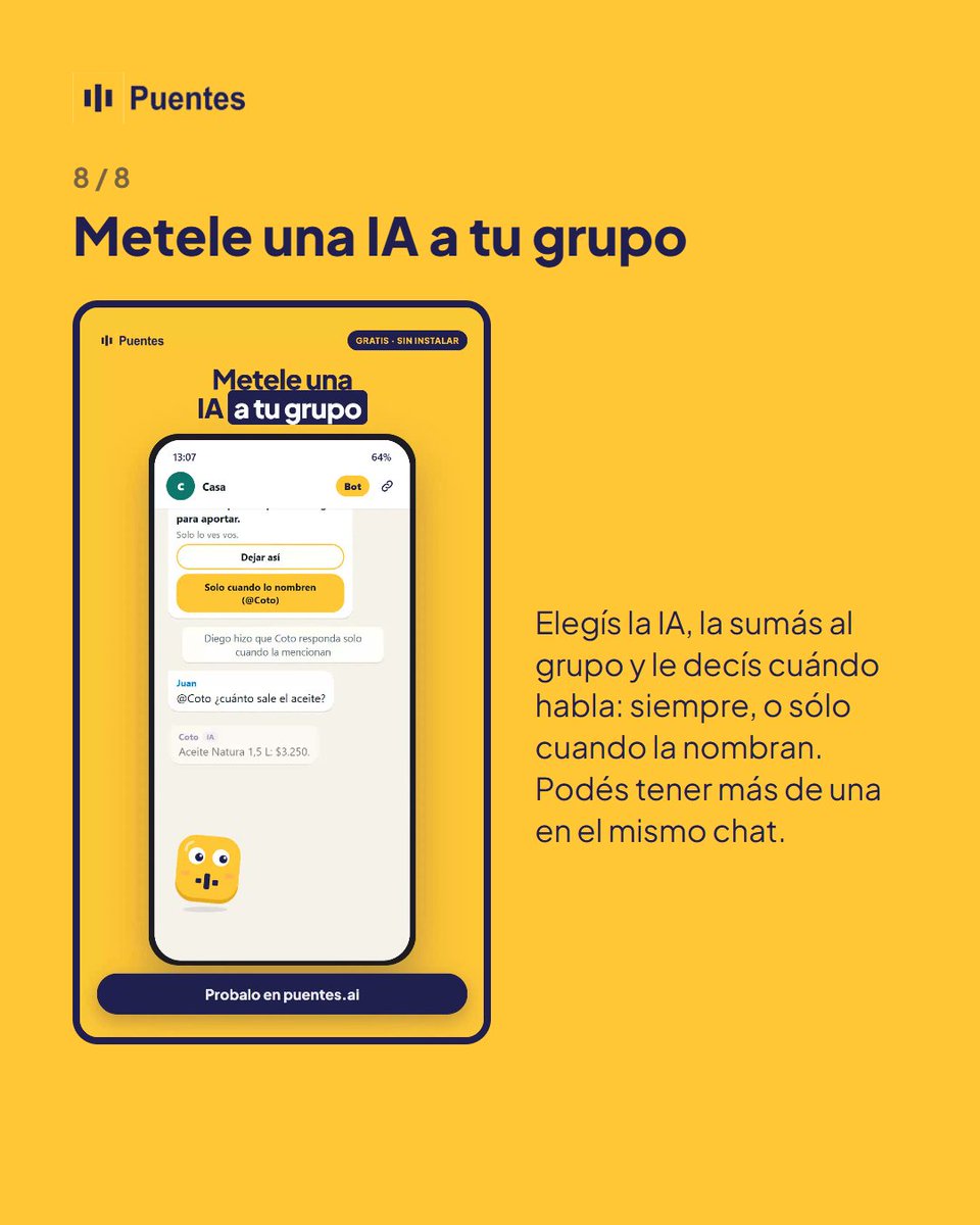 PuentesAI's tweet photo. Lo que hace la IA en tu grupo 👇

Transcribe los audios, arma las listas, recuerda a todos y se acuerda de lo que se dijo.

#WhatsApp #ia https://t.co/Tdww1NxXwN