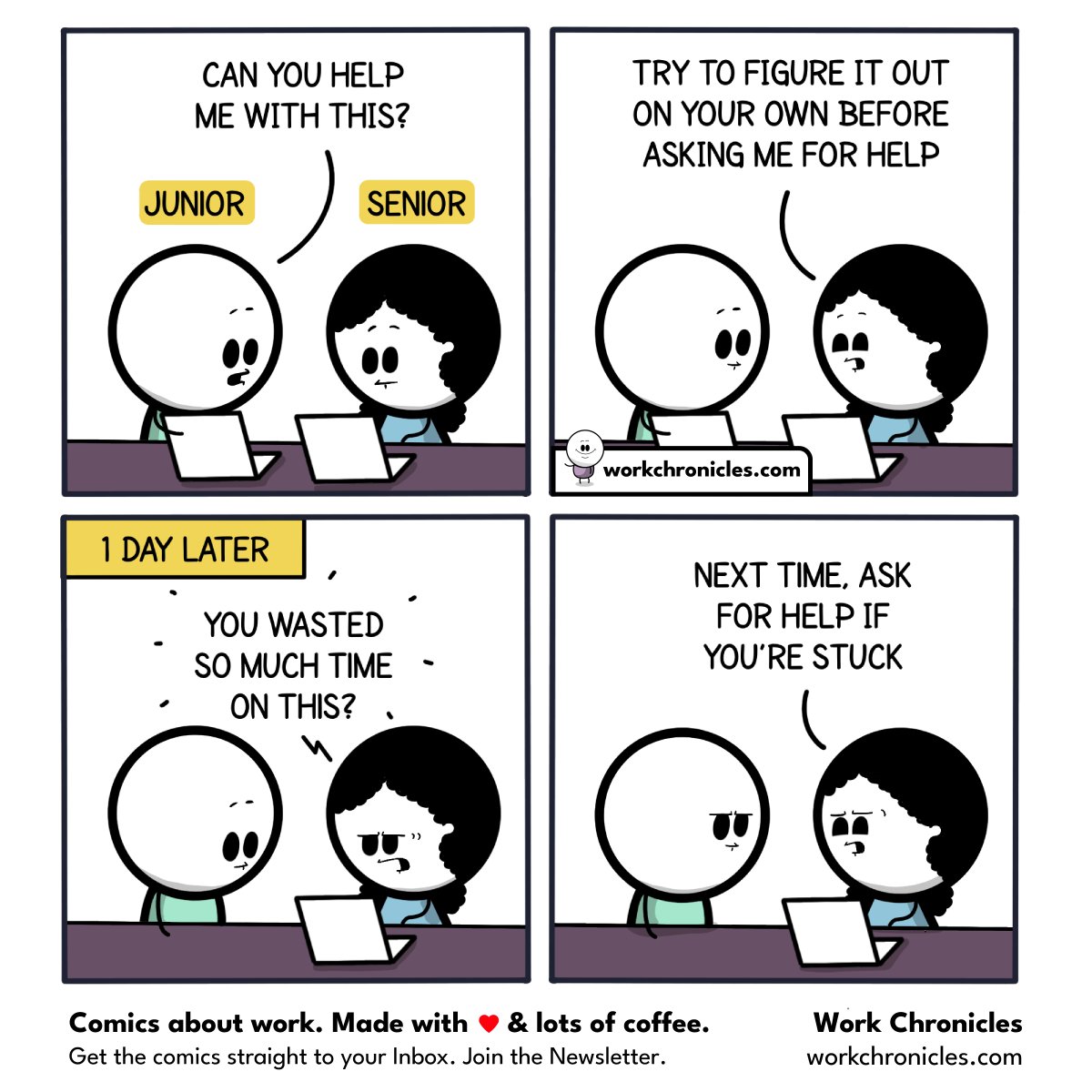 _workchronicles's tweet photo. (comic) Asking for help vs figuring it out https://t.co/XPs59sEFee