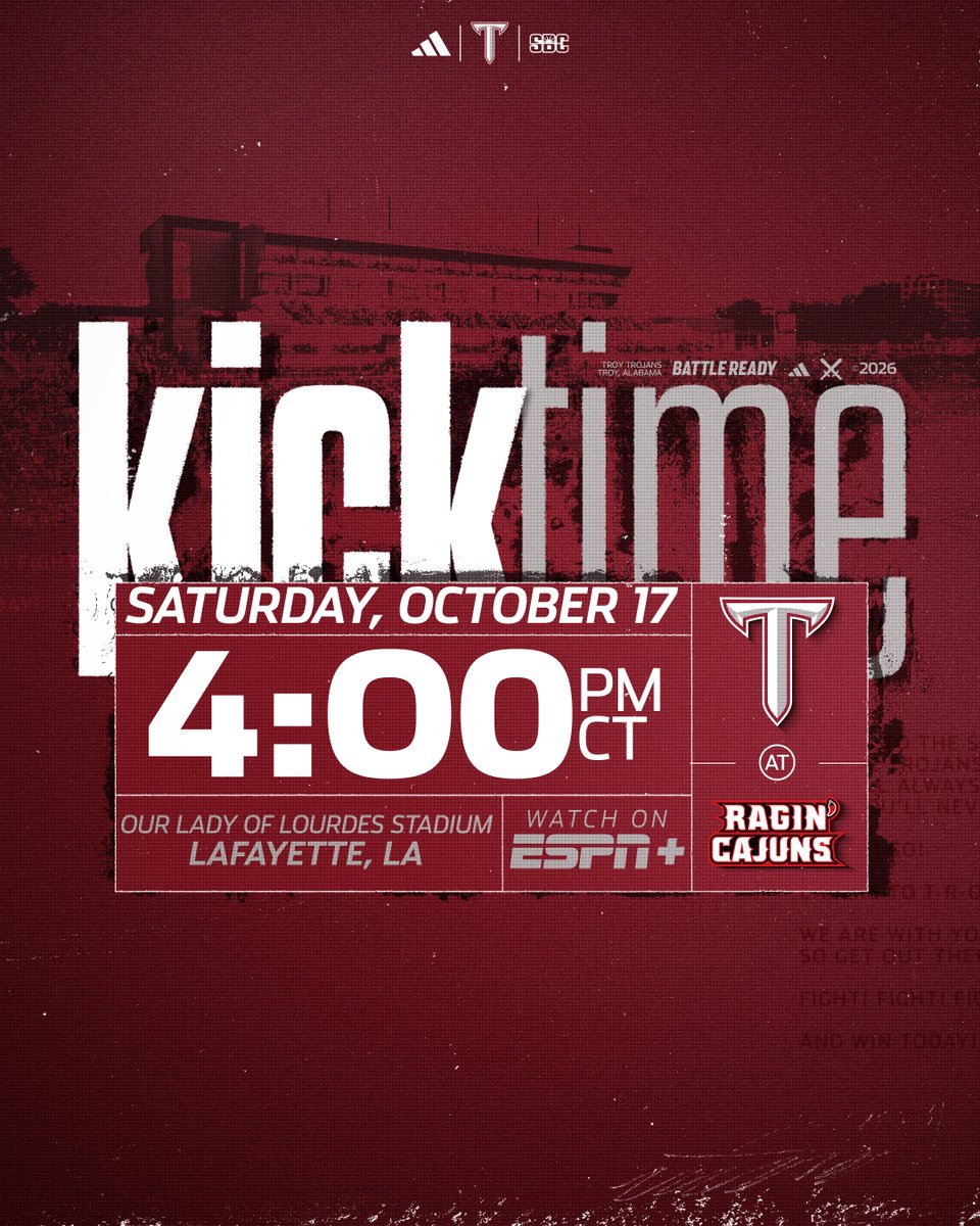 TroyTrojansFB's tweet photo. Kick time set for next weekend in Lafayette. https://t.co/d44YGOY1D6