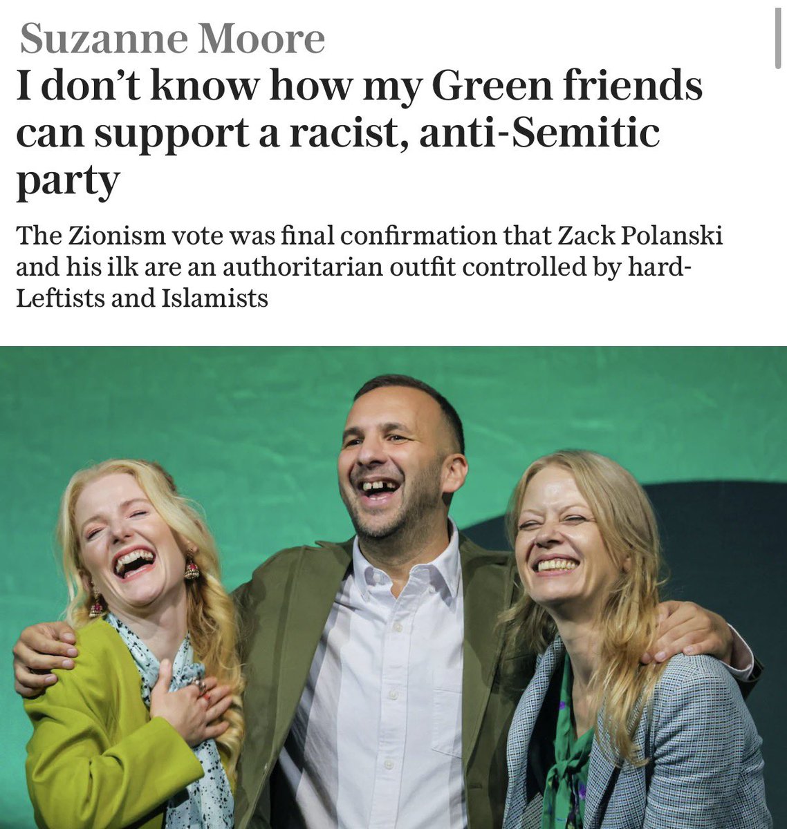 SeeRedWoman1's tweet photo. Superb from @suzanne_moore ❤️

‘The events of this weekend are disgusting. But then this is a party that will not allow women to talk about women’s issues (pelvic health and incontinence) without a load of men protesting that this is not “inclusive”. This is a party in which a woman asked by the journalist Julie Bindel about for her views on Hamas said they were simply a “resistance group”. Asked about the Jewish women raped by Hamas terrorists on October 7, the woman replied: “What rapes?” She said this three times.’

https://t.co/I5N6hunM4A