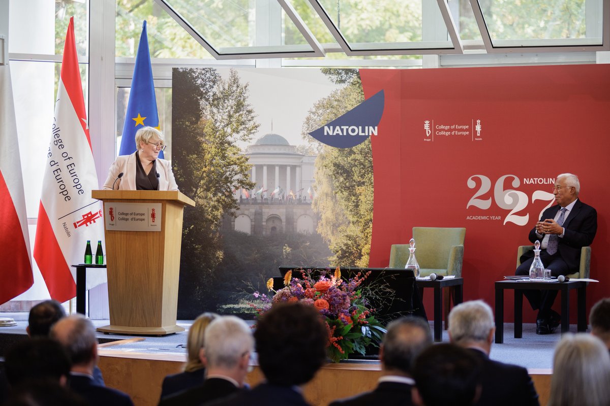 coenatolin's tweet photo. “You will learn far more here than European integration or security studies. Natolin teaches you to think beyond disciplinary boundaries because Europe itself cannot be understood through a single discipline.”

António Costa, President of the European Council, @eucopresident officially opened the 2026/2027 academic year at the College of Europe in Natolin!

Learn more & read the full speech on: https://t.co/pSCXT4FY3R