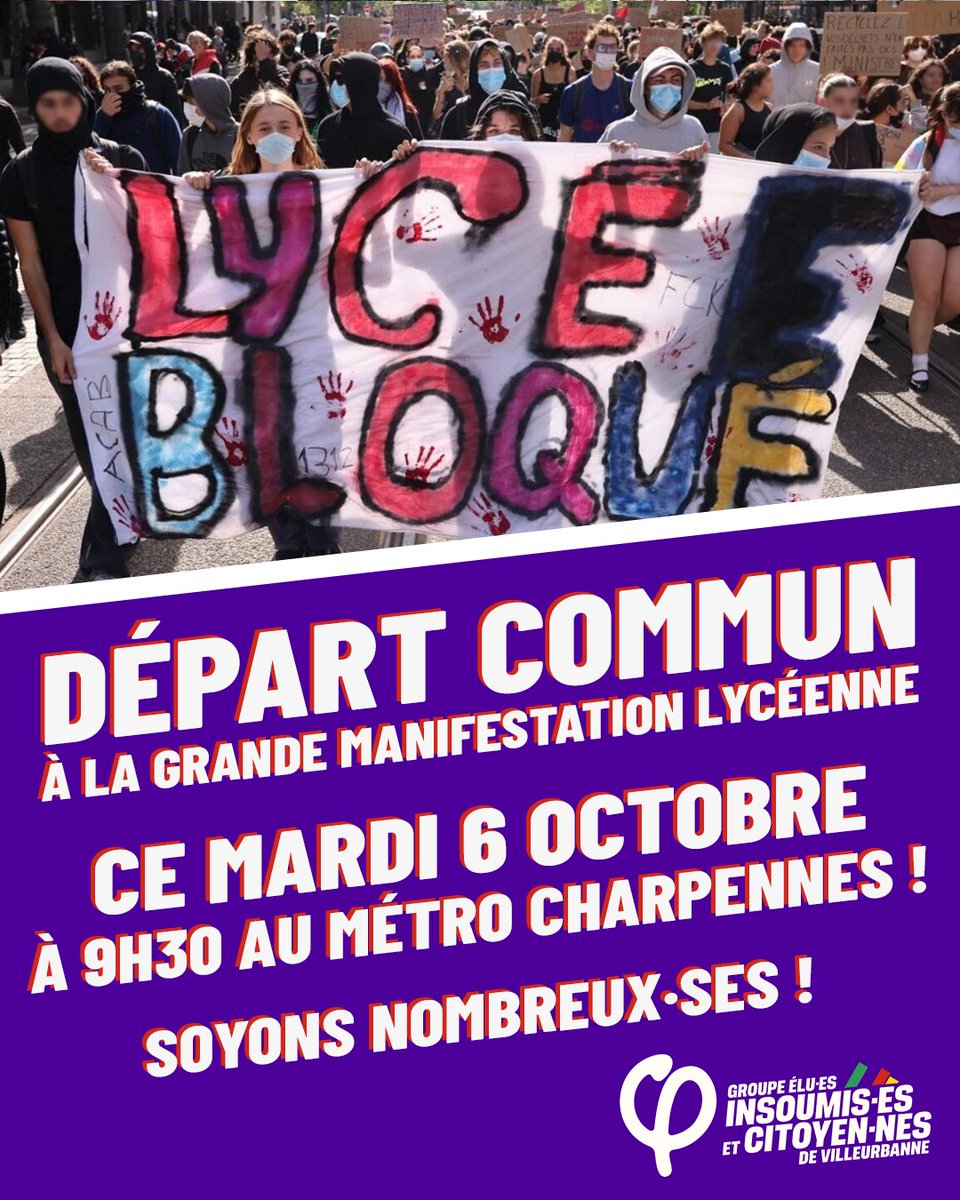 eluslfi69100's tweet photo. Face à la répression, soutenons les lycéennes et lycéens mobilisés pour leurs droits. Soyons nombreuses et nombreux à leurs côtés !

#Lycée  #grève #BlocusLycées #ManifestationsLycéennes https://t.co/mOu1yZW5zT