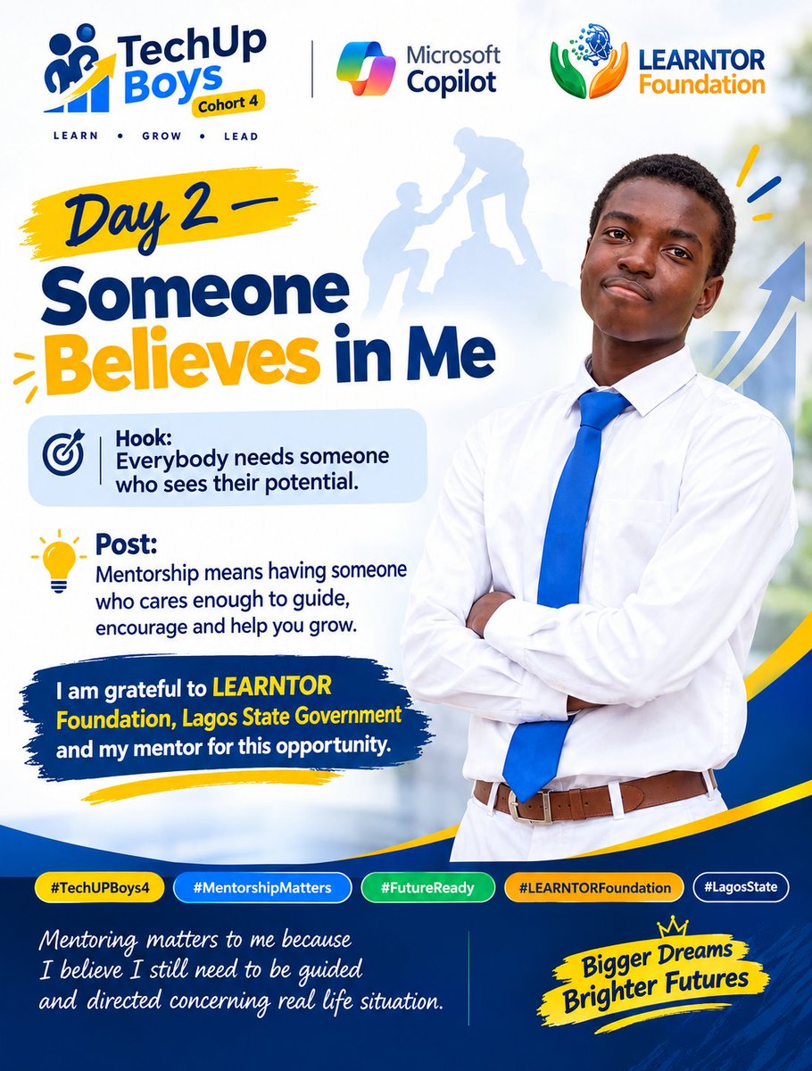 Victor_Ojerinde's tweet photo. 💡Mentorship means having someone who cares enough to guide, encourage and help you grow. I am grateful to LEARNTOR FOUNDATION , Lagos State Government and my mentor for this opportunity.
#YESTOTECHNOTOCRIME
#LEARNTORFOUNDATION
@followlasg https://t.co/0AqfekWRJD
