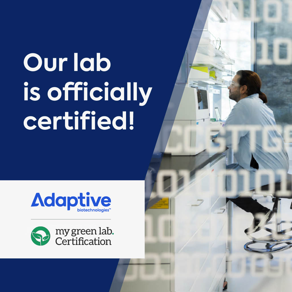 AdaptiveBiotech's tweet photo. Adaptive has achieved @My_Green_Lab Certification at the Gold level for our MRD R&amp;D lab. We’re proud of the team who evaluated and updated practices to help reduce waste, conserve water, lower energy use, and implement training to support long-term environmental stewardship. https://t.co/JcJg2TwuDQ