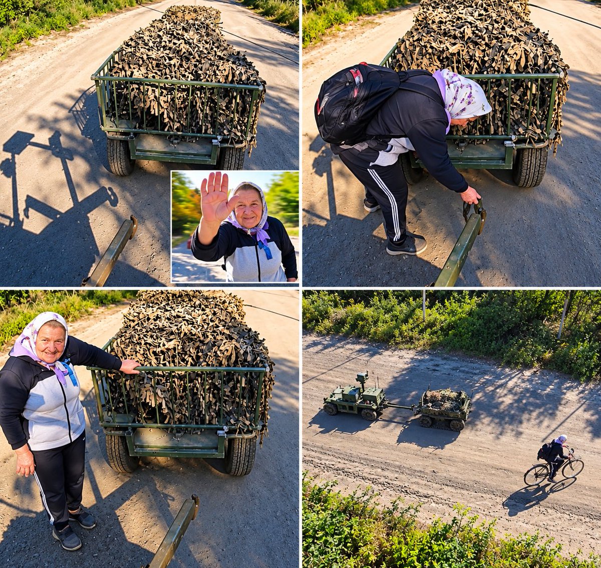 MykhailoRohoza's tweet photo. An elderly woman was riding her bicycle along a road in Ukraine’s Sumy region when she noticed two military robots. One was damaged. The other was trying to pull it out of danger.

Realizing they were Ukrainian, she stopped and went to help.

The damaged ground robot of Ukraine’s 71st Airmobile Brigade had hit a Russian mine. Operators sent another unmanned vehicle to recover it, but remotely connecting the two for towing proved difficult.

So the woman simply stepped in.

She guided the recovery robot into position, helped it hook up the damaged machine — and the job was done.

Then she returned to her bicycle and continued on her way as if nothing extraordinary had happened.

We don’t know her name. We don’t know where she was going or who was waiting for her at home.

But there is something profoundly Ukrainian in these images: she saw that our soldiers needed help, helped them — and rode on.

A grandmother, a bicycle, two military robots and a war.

Ukraine. 🇺🇦💙💛