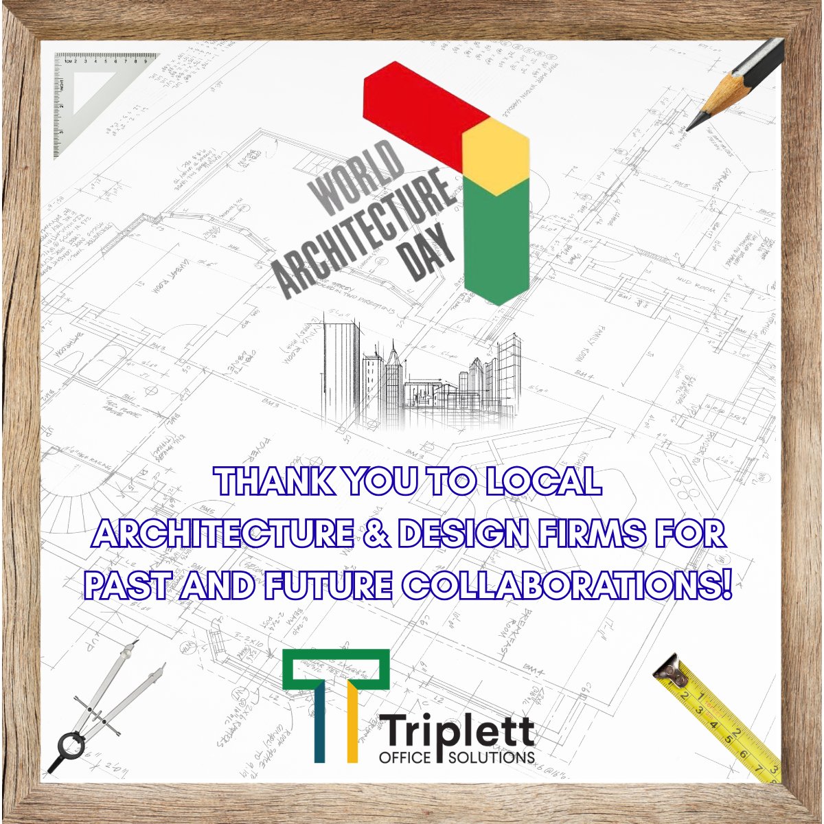 triplettoffice's tweet photo. Today is World Architecture Day! 📐 Triplett Office Solutions is grateful for the partnership and support with our local A&amp;D firms! 🤝 Thank you for your contributions to the industry - we look forward to opportunities for collaboration on projects with you! 🧩 https://t.co/klEIv68se2