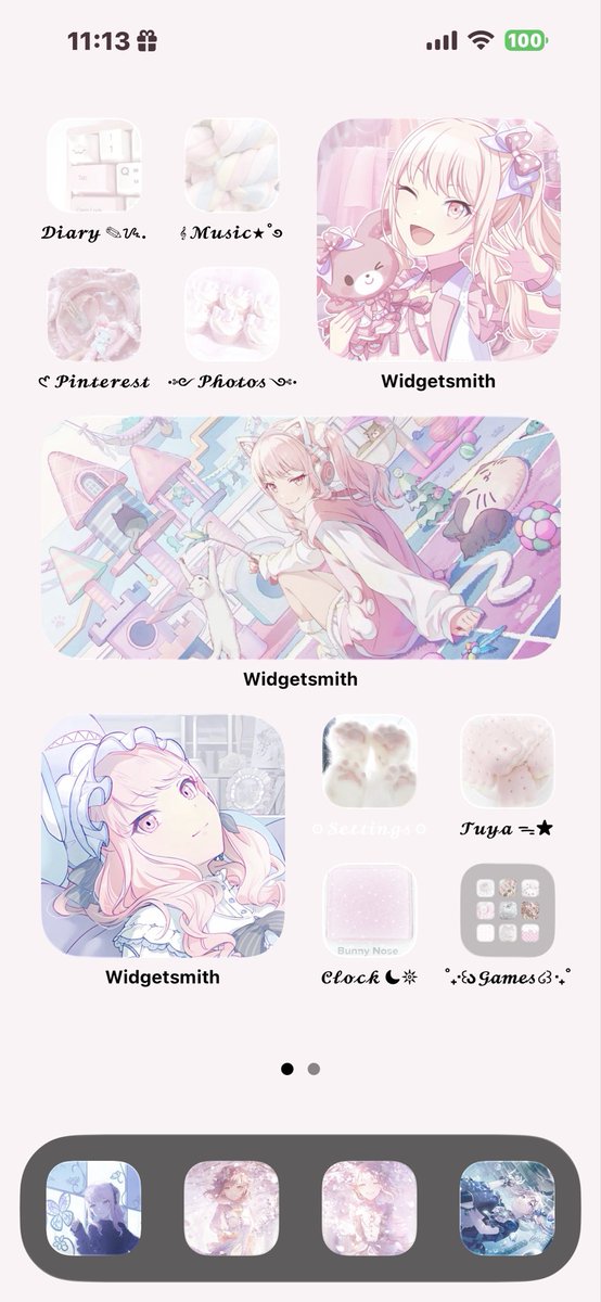 iwanttobesicker's tweet photo. okai bunnie is indecisive and wants opinions!!! this is its current phone bg should they change the layout or keep it the same?? and should it make the app icons all mizuki or pink/blue themed?  if no one answers bunnie will actually kill itself out of embarrassment໒꒰՞ ܸ. .ܸ՞꒱ა https://t.co/mr5Hh8JWlK